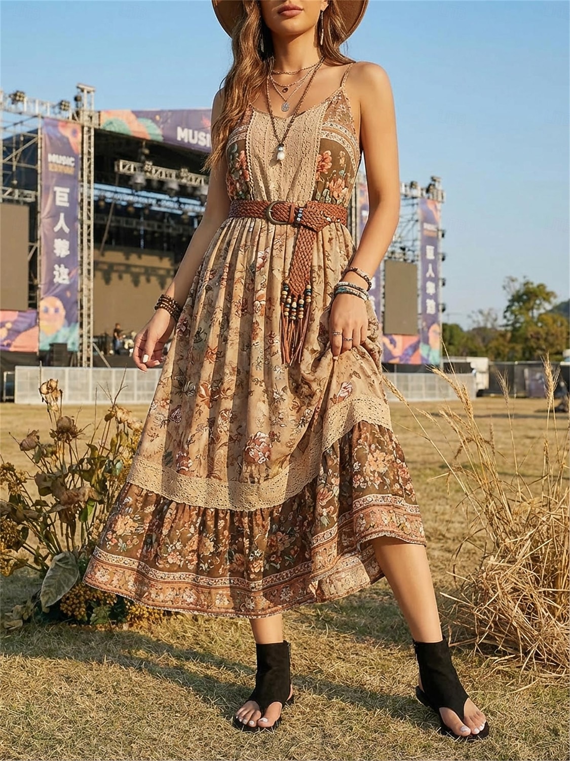sandali gladiatore da donna in pelle scamosciata nera con intagli e cerniera laterale – stile boho festival, comodi sandali stivaletti piatti con punta aperta per festival musicali estivi e concerti del 2026 a $24.99 –P5