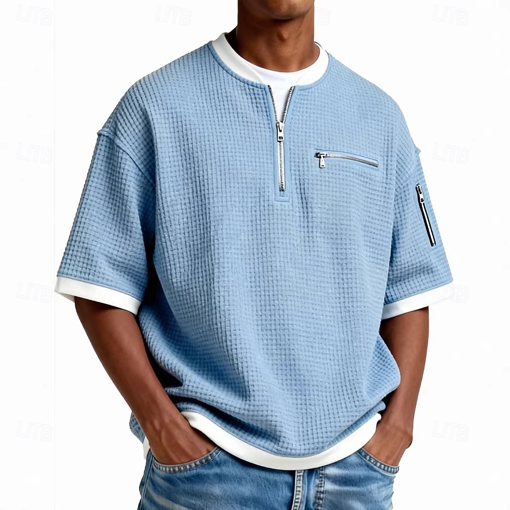 Мужчины Футболка с вафельным рисунком Футболка С короткими рукавами Хенли Лето Весна Весна лето Сплошной цвет Мода Оригинальный рисунок На каждый день Многослойный поддельные две части 2026 - $25.99 –P1