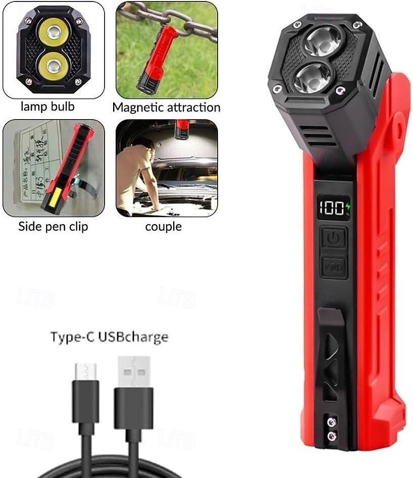 Flashlight with Dual Light Sources 180 Degree Rotating Digital Power Display USB-C Rechargeable for XTE for COB LED Outdoor Camping Hiking 2026 - $23.99 –P5