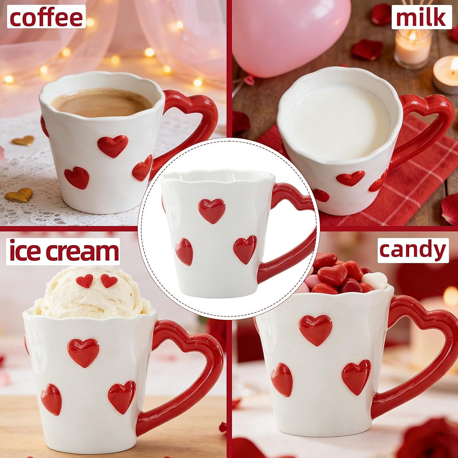 Heart-Shaped Coffee Mug – Cute Ceramic Cup with Red Hearts, Valentine's Day Themed Tea Mug for Gifts, Home Decor, Office, Couples, Love Gifts, Birthday, Wedding, and Romantic Decorations 2026 - SGD S$28.45 –P2