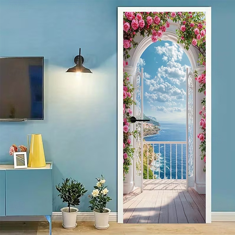 Bannière 3D représentant une vieille ruelle, des escaliers en pierre, une vue de rue méditerranéenne, un rideau de porte réaliste et pittoresque, idéal pour la décoration de votre porte d'entrée. de 2026 ? $17.99 –P13