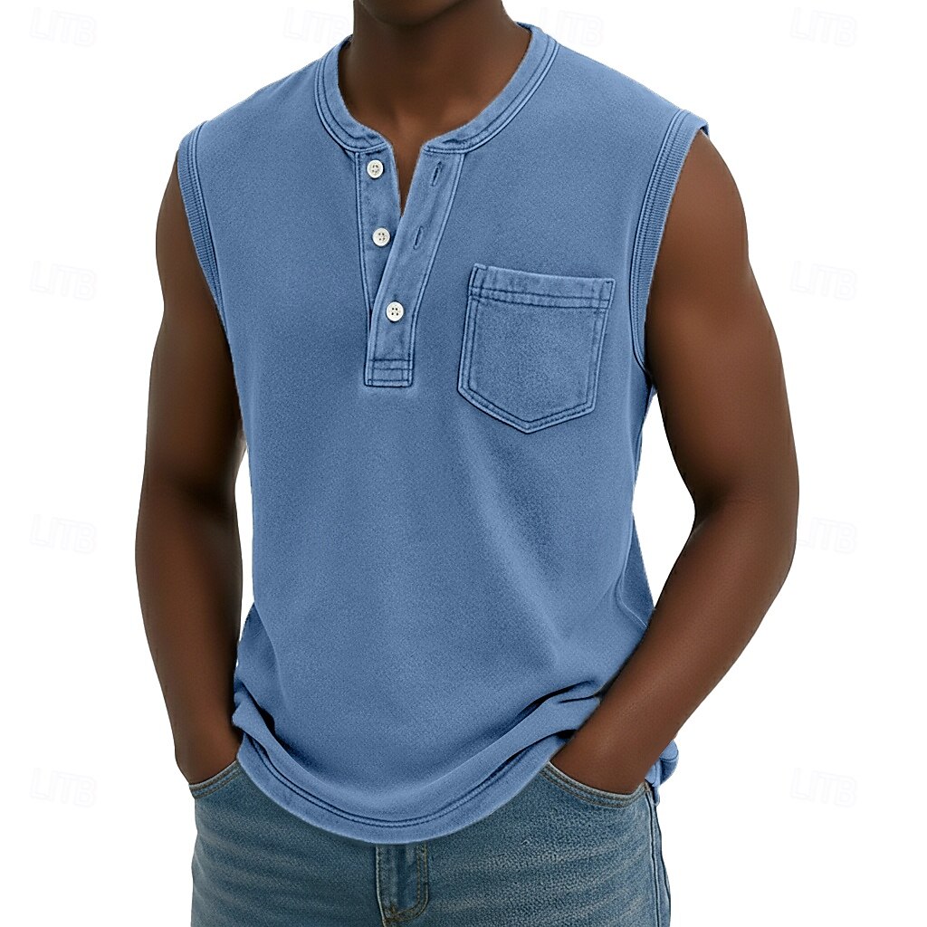 Débardeur pour homme SoftFade™ sans manches chemise sans manches Henley été printemps uni basique poche style vintage teinture en pièce vacances street décontracté quotidien noir haut Tee pour hommes de 2026 ? $23.99 –P6