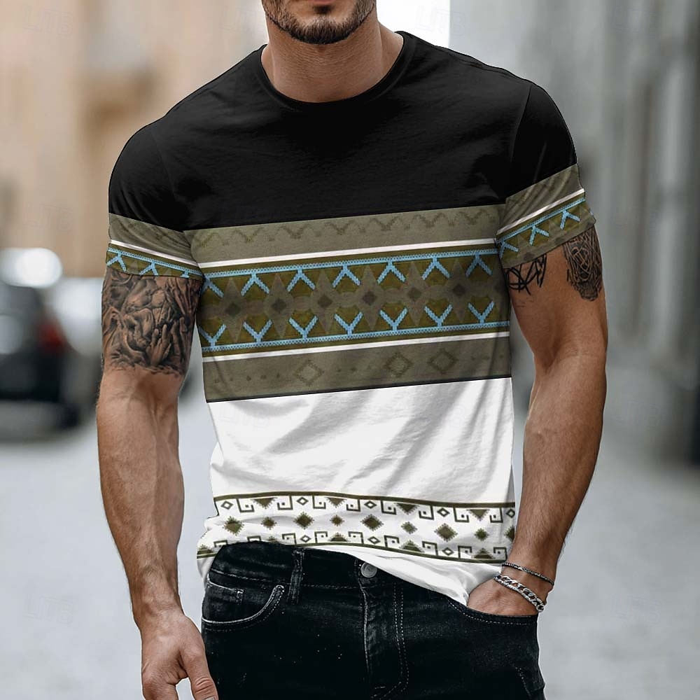Ανδρικό T-shirt με έθνικ γεωμετρικό σχέδιο, χρωματικό μπλοκ, κοντομάνικο, στρογγυλή λαιμόκοψη, casual, γραφικό μπλουζάκι, ρούχα, ένδυση, s m, xl, xxl, xxl, xxxl 2026 - $21.99 –P2