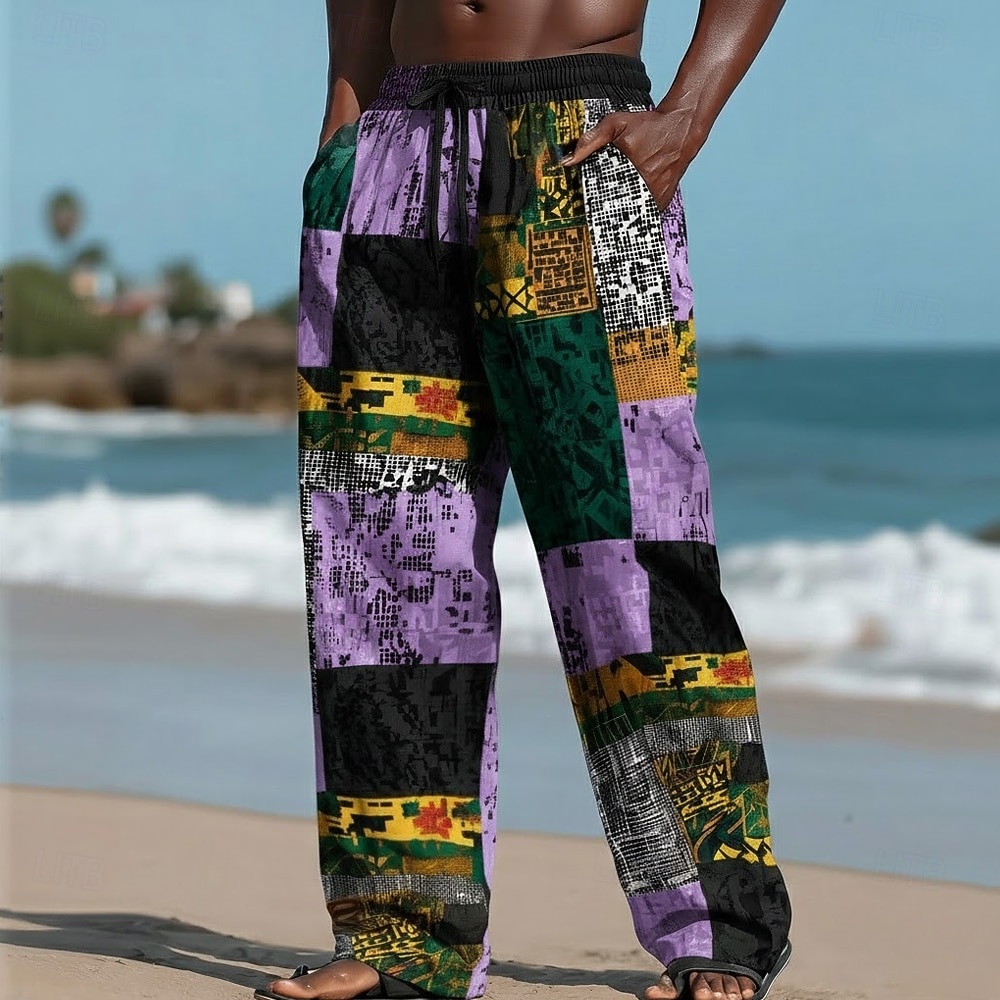 Herren Farbblock Patchwork Ethik / Afrikanisch Hose Freizeithose Baggy-Hosen Mittlere Taille Vintage-Retro Heim Outdoor Urlaub Elastischer Kordelzug in der Taille Leinenähnliche Hose mit Taschen 2026 - $27.99 –P4