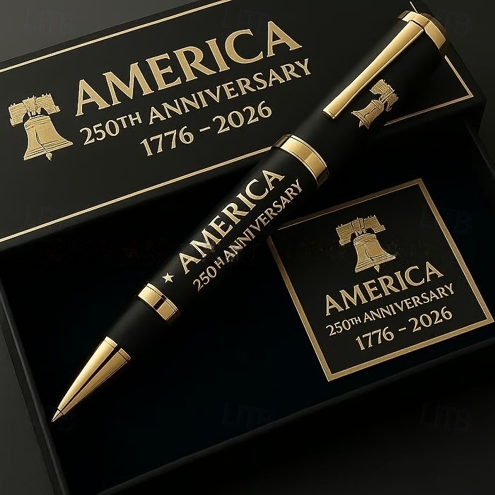 2026年 アメリカ建国250周年記念ペン、愛国心あふれる贈り物、セミクインセンテニアル限定版（1776-2026年）、アメリカ国旗デザインの金縁、高級コレクターズギフトボックス入り  コレクション – $21.99 –P2