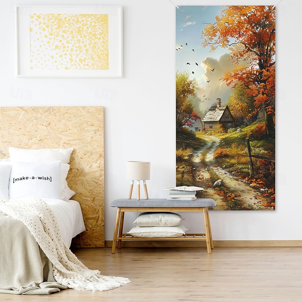 Banner de bosque de abedul nórdico, paisaje natural, colgante de pared, árboles blancos, hojas doradas, arte para puerta, entrada, dormitorio, decoración del hogar 2026 - $17.99 –P5