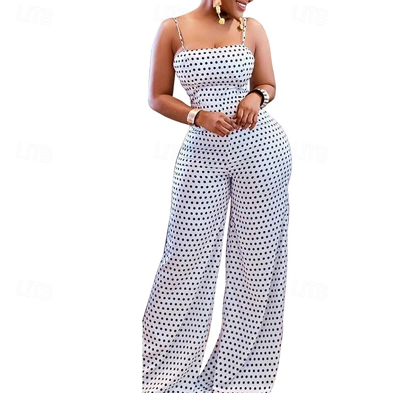 Dam Vanligt Jumpsuits Streetwear Prickig Ärmlös Brett skaft Mönster Öppen rygg Fest Gata Normal Svart Vit Sommar 2026 - $26.99 –P7