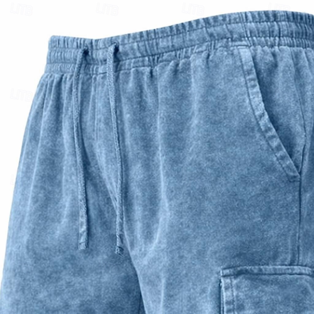 Herren Shorts Freizeitshorts Acid Wash Shorts Kordelzug Elastischer Bund Mehrere Taschen Einheitliche Farbe Komfort Atmungsaktiv Knielang Täglich Streetwear Urlaub Mode Vintage-Retro Blau Schwarz 2026 - $15.99 –P3
