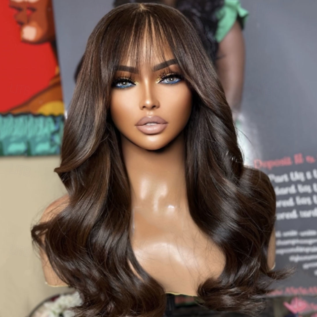 Capelli umani 5x5 Chiusura 13x4 Fronte in Pizzo Parrucca Riga Libera Con Frangia Capelli brasiliani Ondulato Marrone Scuro Parrucca 150% 180% Densità dei capelli con Capelli di Bambino Attaccatura del 2026 a $287.69 –P4