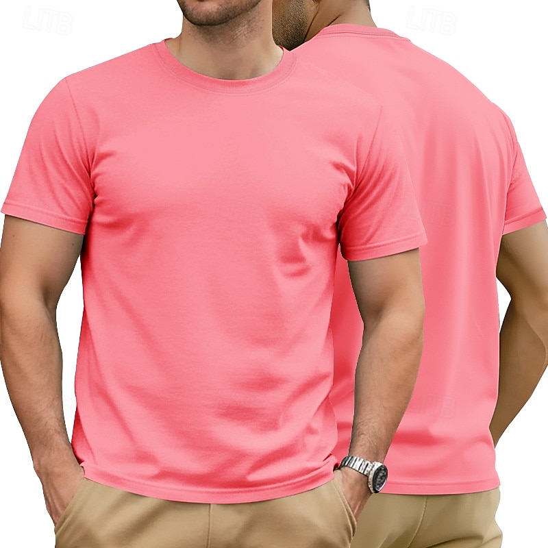 Herre 100 % bomulls-T-skjorte Kort Erme Crew-hals Sommer Vår & Vinter Helfarge عادي Mote Designer Grunnleggende Grunnleggende Ren Avslappet Feriereise Gate Kamel Grå Topp T-skjorte for menn 2026 - $13.49 –P3