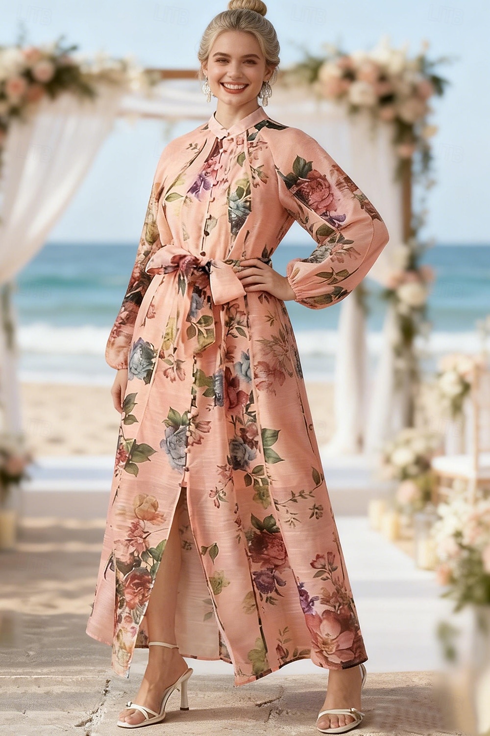Zweiteilig A-Linie Knöchellänge Kleid für Hochzeitsgäste Kleider für Hochzeitsgäste Elegant Täglich Langarm Hoher Ausschnitt Gartenparty Formell mit Blumenmuster 2026 - $126.99 –P5