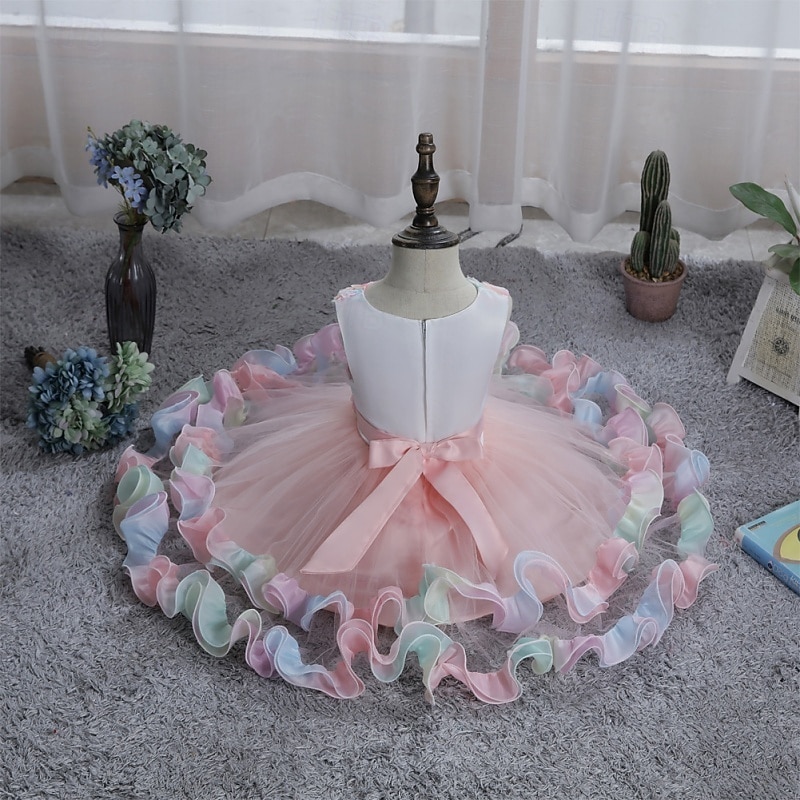 Flower Girl Dress Girls' Formal Dress Wedding Attire Party Wedding Formal Elegant Fashion Adorable Mesh Floral Sleeveless Crew Neck Blue Pink 4 years+ 2026 - $36.99 –P6