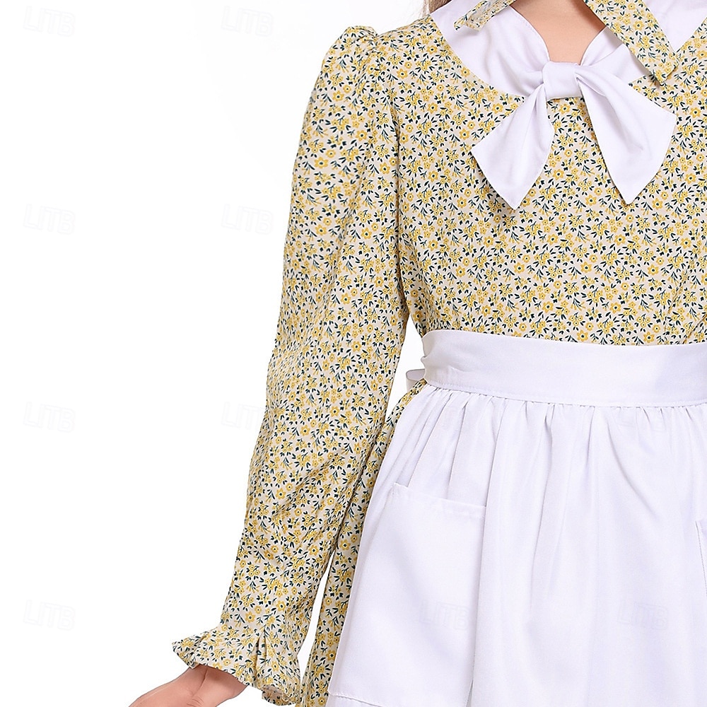 250th Anniversary USA Colonial Period 19th Century Prairie Dress Bonnet and Apron Set Long Sleeves Pioneer Girl Colonial Revolutionary War Costumes Floral Fancy Dress Girls' Halloween Carnival School 2026 - $47.99 –P5