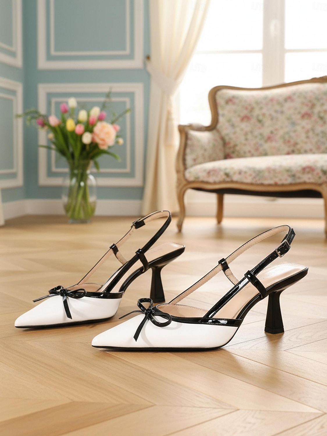 Rote und schwarze Vintage-Slingback-Pumps im Stil der 1950er-Jahre mit Schleife – elegante Retro-Pumps mit spitzer Zehenpartie und mittelhohem Absatz für romantische Dates, Valentinstag, Hochzeiten 2026 - $54.99 –P7