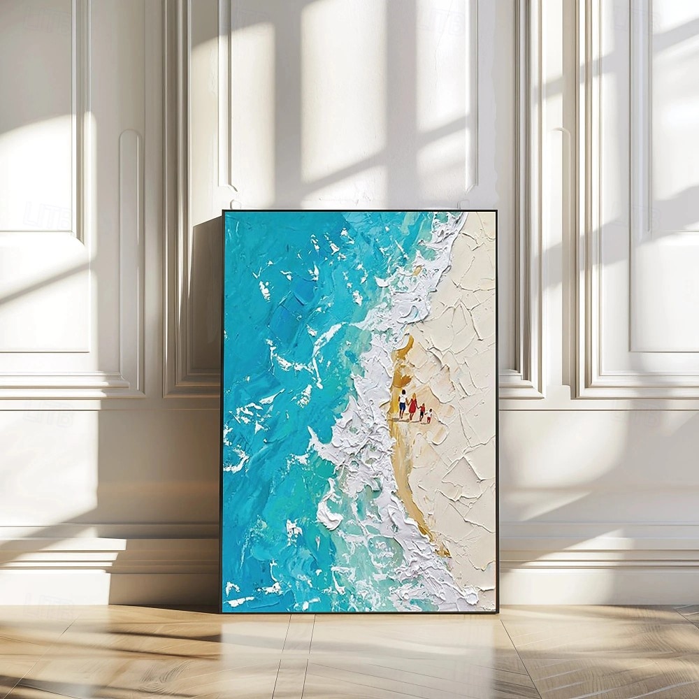 Handmade Oil Painting Canvas Wall Art Decoration Abstract Texture Painting  Blue Sea Beach Vacation Style Living Room Entrance Hall Decoration Home Decor Rolled Frameless Unstretched Painting 2026 - $57.99 –P5