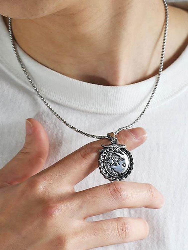 Men's Viking Style Alloy Necklace – Dragon and Wolf Pendant, Yin-Yang Design, Perfect for Casual Everyday Wear 2026 - $7.99 –P3