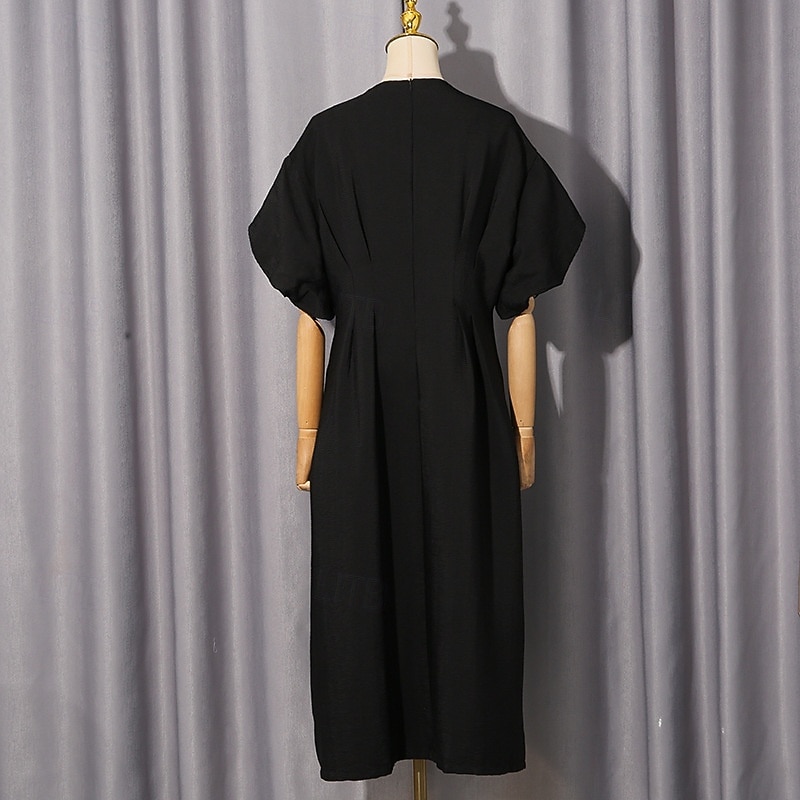 A-Line Tea Length Party Dress Cocktail Dress Wedding Guest Dress Wedding Guest Dresses Elegant Vintage Daily Short Sleeve V Neck Wedding Church with Pleats 2026 - $114.99 –P5