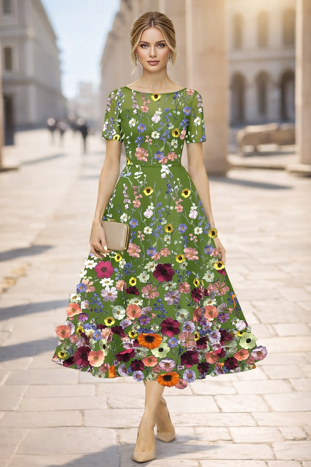 А-силуэт До щиколотки Ниже колена коктейльные платья Элегантный стиль С цветами С короткими рукавами Вырез лодочкой Свадьба Официальные Кружева с Вышивка Аппликации 2026 - $185.99 –P1