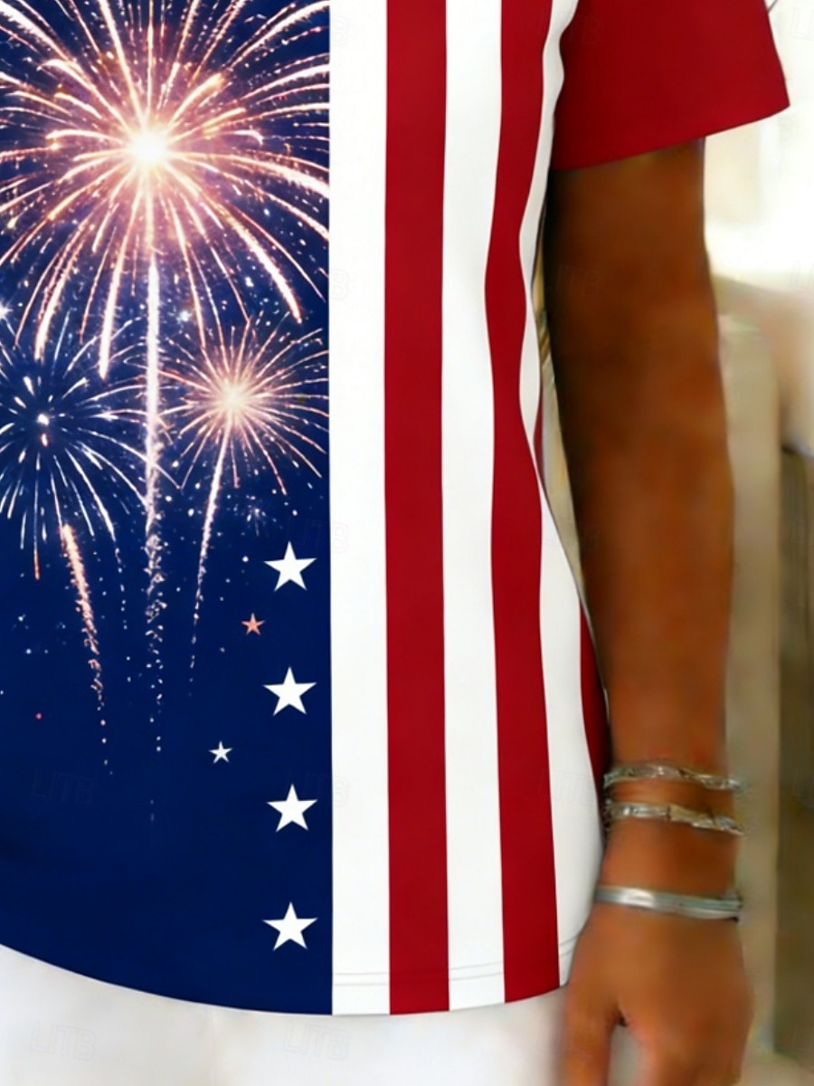 Giorno dell'Indipendenza Americana Per donna Maglietta Stampato Grafico Bandiera Elegante Classico Casual Manica Corta Girocollo Top Regolari Quotidiano Uscire Weekend Blu Estate Primavera del 2026 a $14.49 –P3