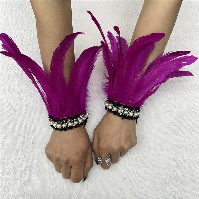 Καρναβάλι 2026 Ρίο Καρναβάλι Σαμπά Αξεσουάρ Γυναικείου Μαύρου Φτερού Περιβραχιόνια με Δαντέλα Μαργαριταριού 1 Ζευγάρι Φυσικά Φτερά Περιβραχιόνια Βραχιόλια Κοστούμι Επίδειξης Φεστιβάλ Βραζιλίας 2026 - $9.99 –P12