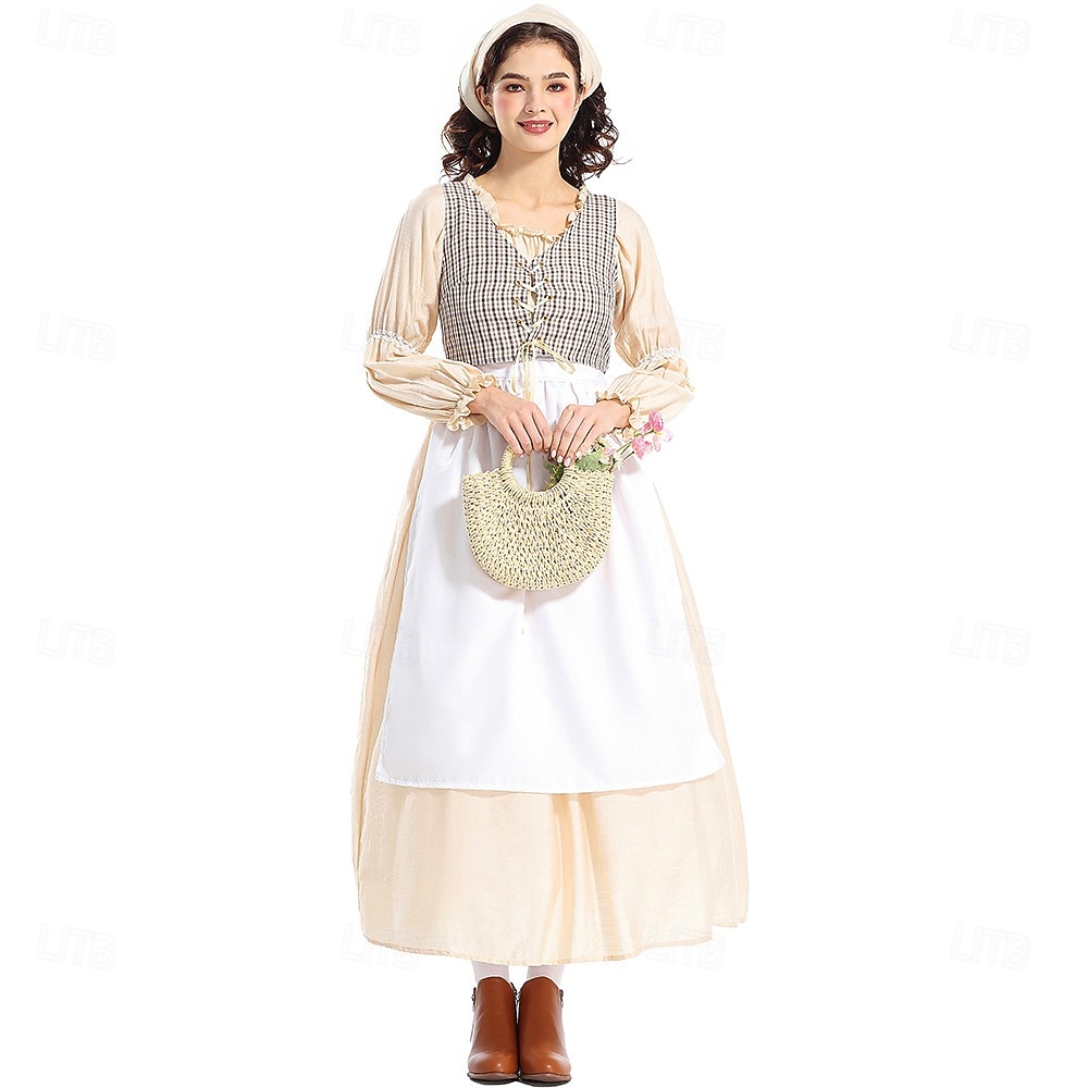 250º Aniversario de EE. UU. Siglo 19 década de 1800 Vestido de la pradera Conjunto de gorro y delantal Larga Chica pionera Colonial Pionero Guerra Revolucionaria Disfraz Mujer Víspera de Todos los 2026 - $58.99 –P5