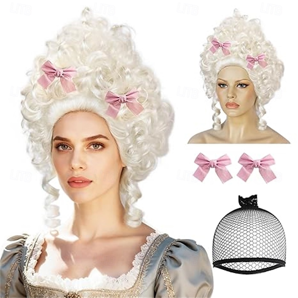 Vintage-viktoriaaniset peruukit naisille, joissa on kaksi rusettiklipsiä, pörröinen rokokoo-peruukki, barokkityylinen siirtomaa-ajan renessanssiperuukki, asu cosplay-juhliin, hiusmyssy 2026 - $23.99 –P10