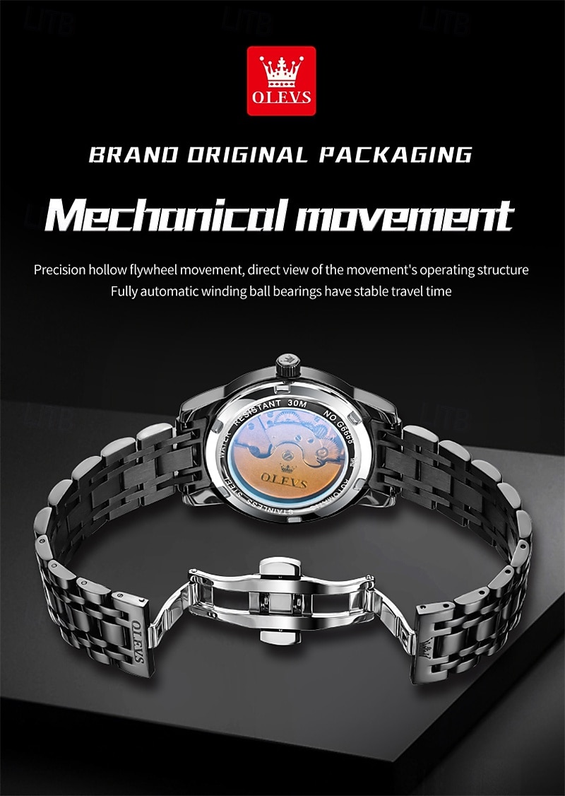 Новые мужские деловые часы Olevs с люминесцентным дисплеем, вечным календарем, календарем и отображением недели. Полностью механические часы с полым ротором для повседневного использования, 2026 - $97.99 –P5