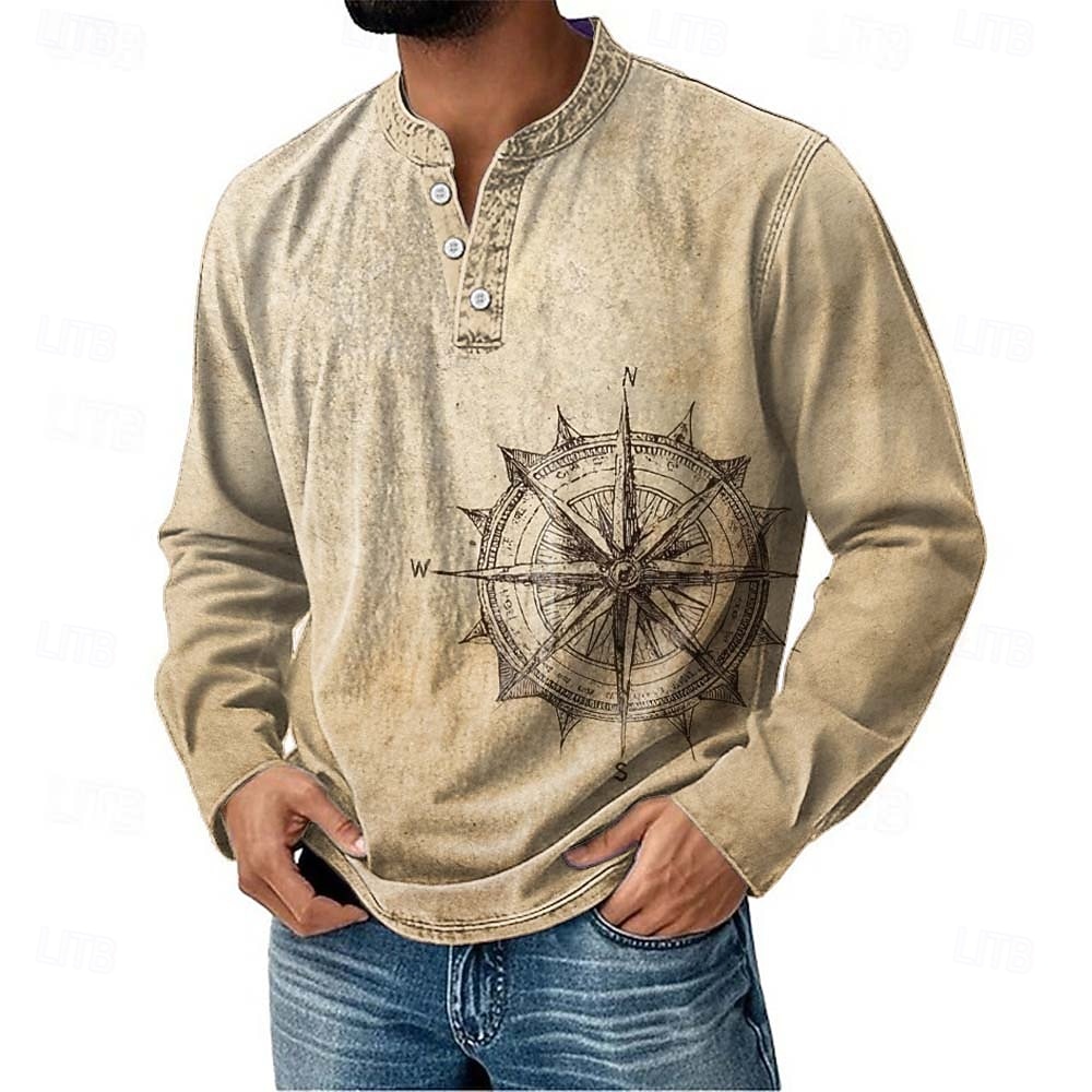 Herren Grafik Vintage Henley Hemd Langarm Mode Niedlich Täglich Lässig Ferien Ausgehen Frühling Frühling & Herbst Rosa Dunkel Blau Grün Khaki Henley Henley T-Shirt 2026 - $22.99 –P1