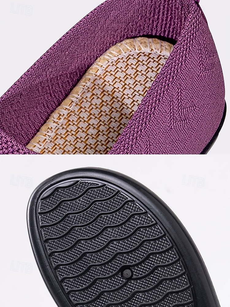 Paarse, ademende gebreide ballerina's voor dames met een brede pasvorm – lichtgewicht, elastische instapschoenen, minimalistische casual stijl voor wandelen, werk, reizen en dagelijks comfort. 2026 - $24.99 –P2