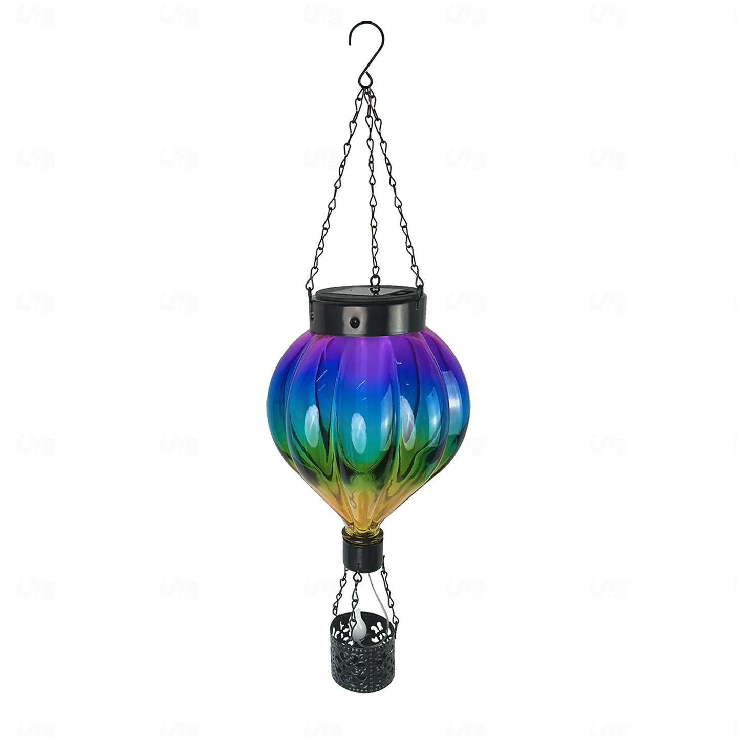 1 linterna de globo aerostático de metal de vidrio colorido impermeable y solar para exteriores, luz de llama simulada LED, decoración de árboles de granja y jardín, iluminación de paisaje, luz 2026 - $30.99 –P2