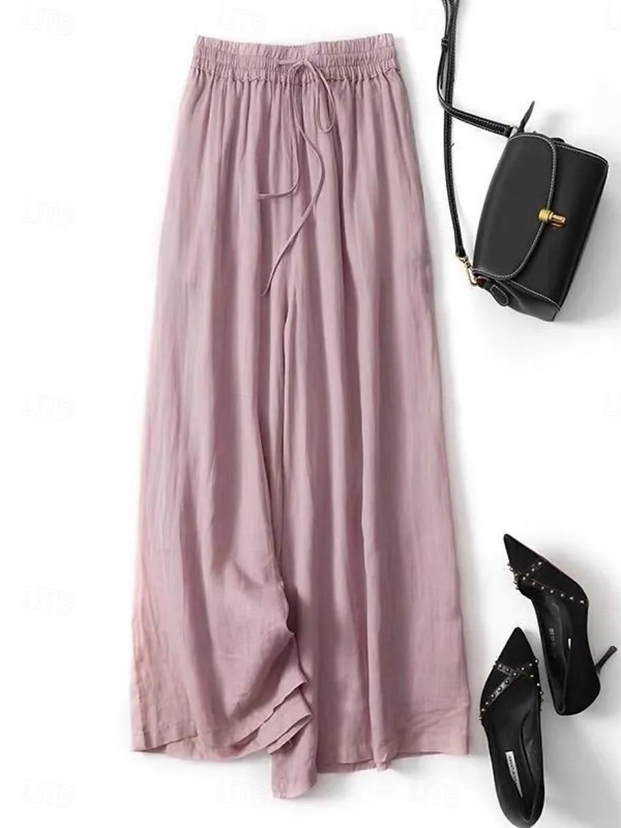 Women's Trousers Summer Pants Baggy Pants Beach Pants Vacation Fashion Streetwear Full Length High Waist Plain Drawstring Elastic Waistband Comfort Soft Breathable Stretchy Beach Holiday Apricot 2026 - $22.99 –P3