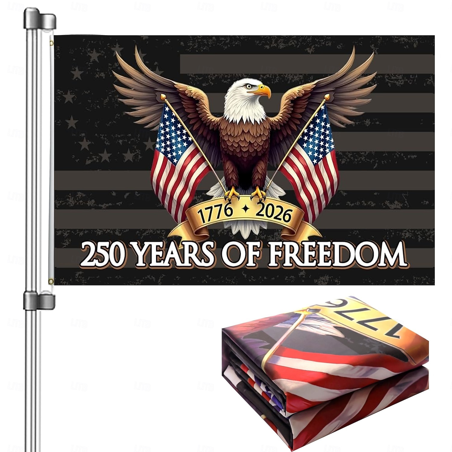 USA:s 250-årsjubileum, amerikansk flagga, dubbelsidig av frihet 1776-2026, patriotisk flagga för 4 juli självständighetsdagen, nationellt firande av femhundraårsjubileum 2026 - SGD S$25.43 –P1