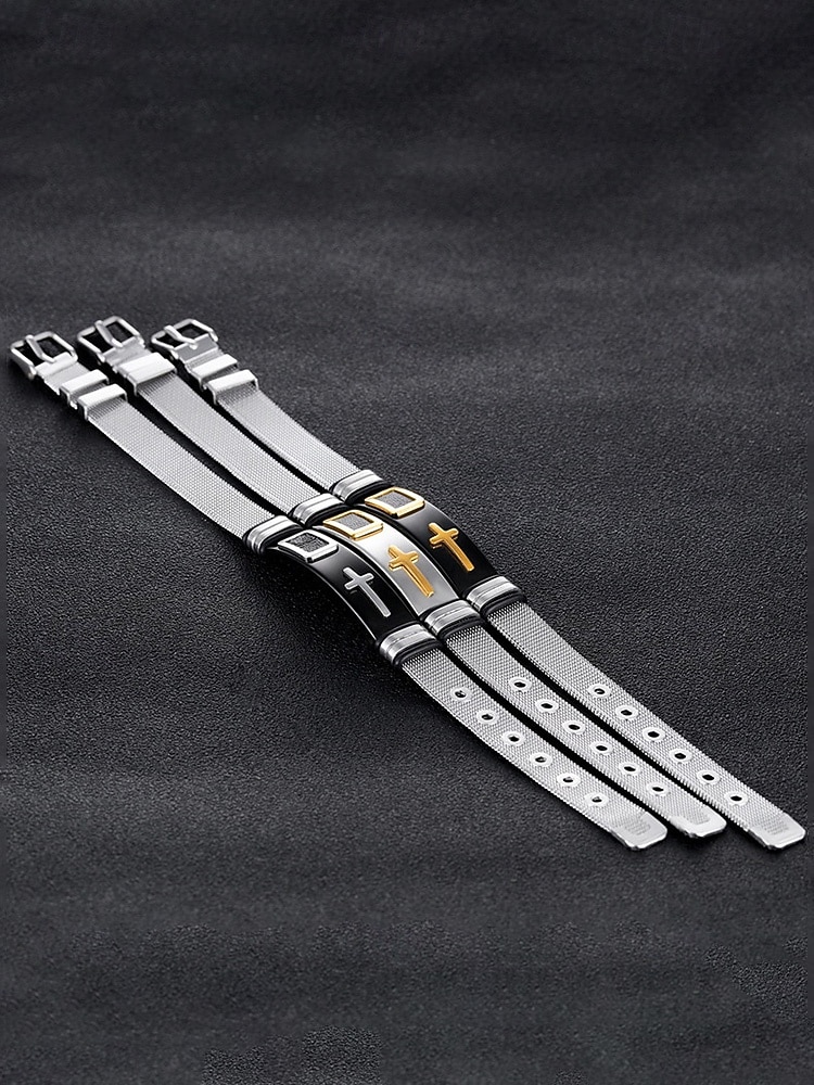 Miesten ruostumattomasta teräksestä valmistettu ristirannekoru – useita värivaihtoehtoja, kestävä ja tyylikäs, täydellinen rentoon ja arkeen 2026 - $11.99 –P7