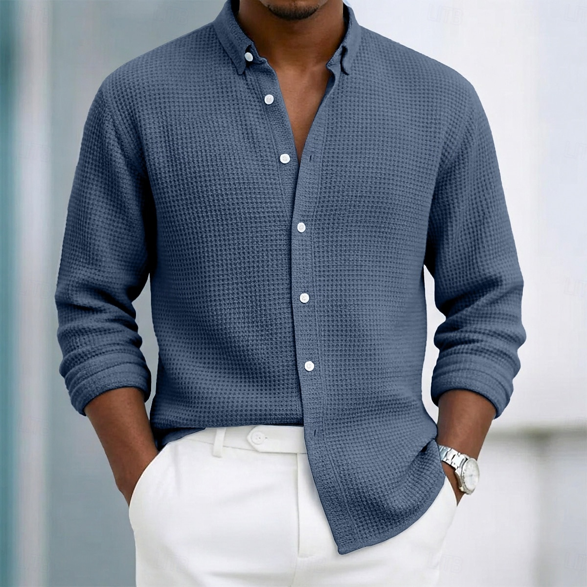 Bărbați Cămașă Cămașă Waffle Cămașă casual Camașă cu nasturi Negru Alb Roșu Vin Bleumarin Maro Manșon Lung Simplu Rever Casual Zilnic Îmbrăcăminte Modă Șic Stradă Smart casual 2026 - $29.99 –P5