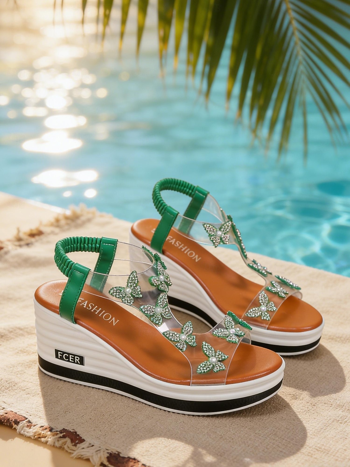 Sandalias de cuña brillantes para mujer: zapatos cómodos y elegantes para vacaciones en islas y cruceros. 2026 - $29.99 –P1