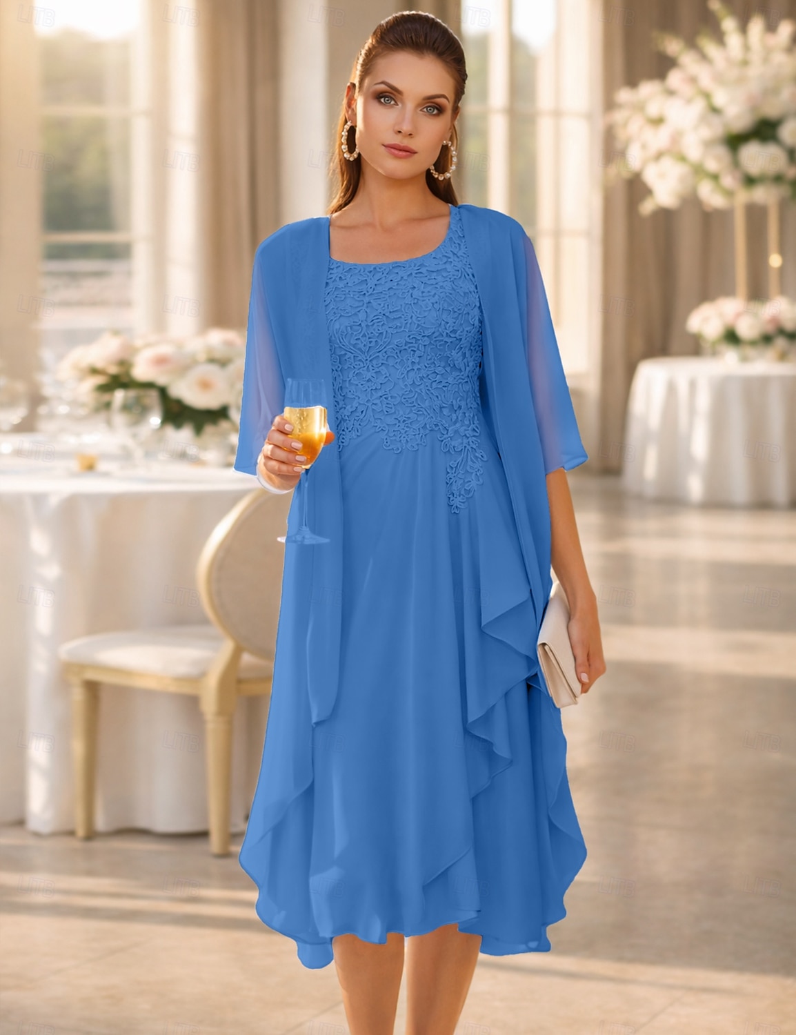 Из двух частей А-силуэт До колена Свадебное платье для гостей Платье для матери невесты Без рукавов Совок шеи Элегантный стиль Свадебный гость Свадебные прием Шифон Кружева Платья-жакеты с 2026 - $157.99 –P6