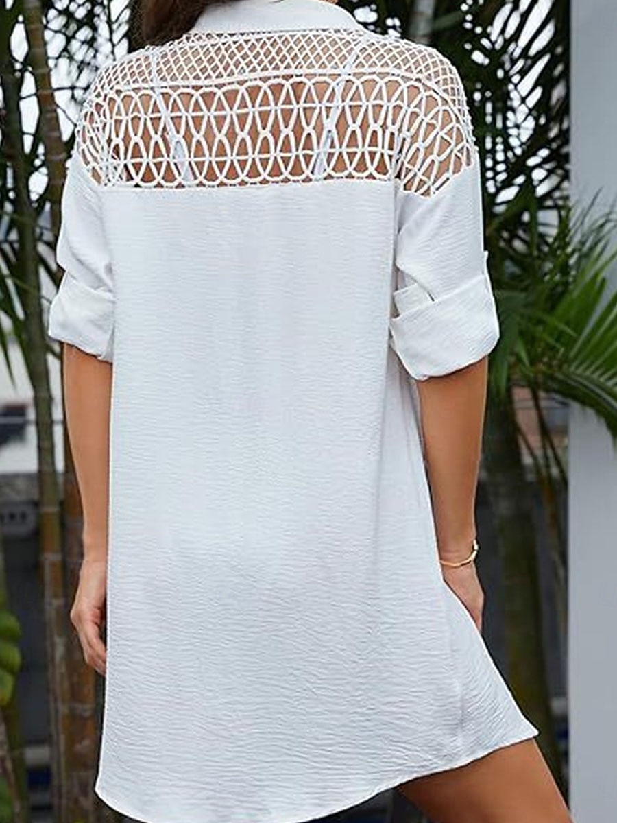 Per donna Mini Abito Abito Bianco Abito da Spiaggia Abito nero Abito Camicia Elegante Moda Classico Quotidiano All'aperto Spiaggia Vestibilità comoda Semplice Manica Lunga Colletto a Camicia Nero del 2026 a $36.99 –P2
