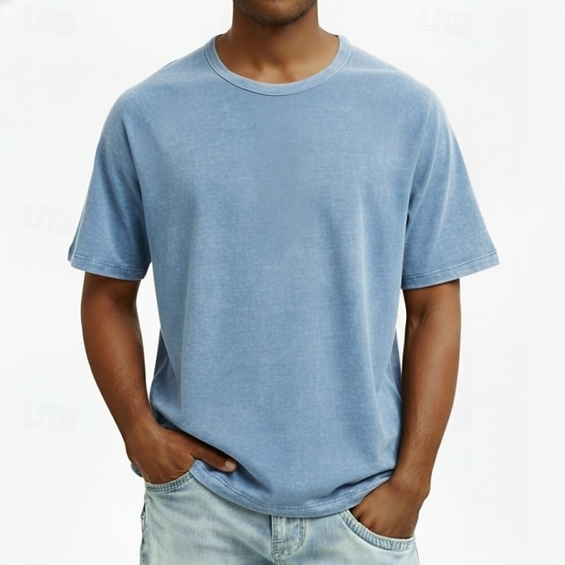SoftFade™ T-Shirt in Cotone da Uomo Camicia Lavata T-Shirt Top Manica Corta Collo Rotondo Estate Primavera Color Solido Vintage Casual Distressed Stile Vintage Tinta in Fuga Casual Quotidiano Street del 2026 a $20.99 –P1