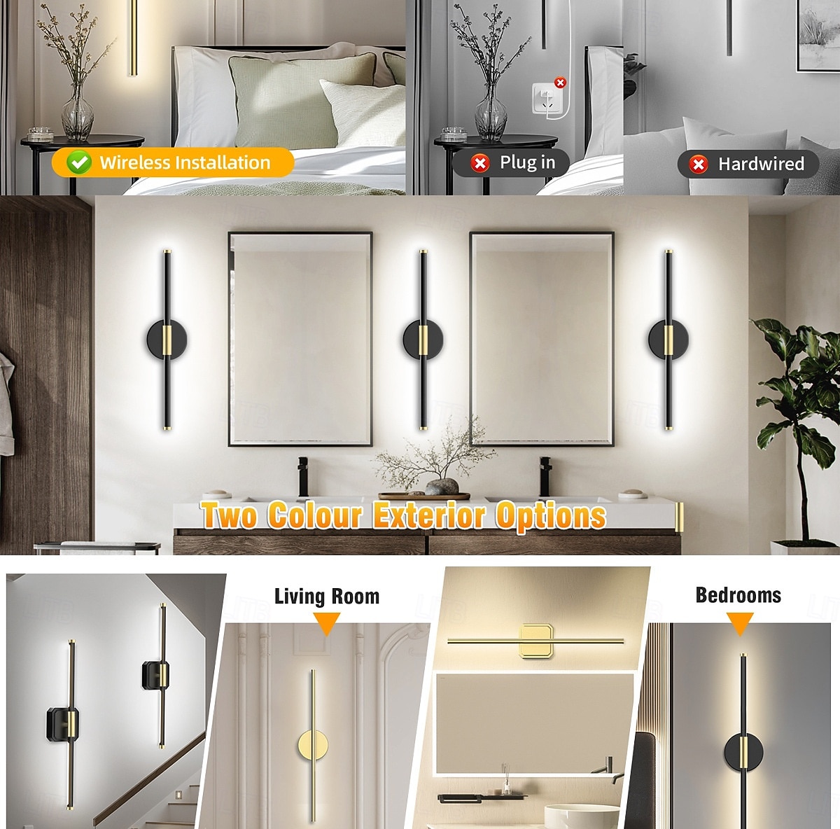 2026年 1/2個のデュアルヘッドウォールライト、コードレス磁気LED読書壁取り付け用燭台、調光可能な充電式ウォールランプ、寝室、リビングルーム、バスルーム、ミラーライト、階段照明用の調節可能な照明  コレクション – $77.99 –P9