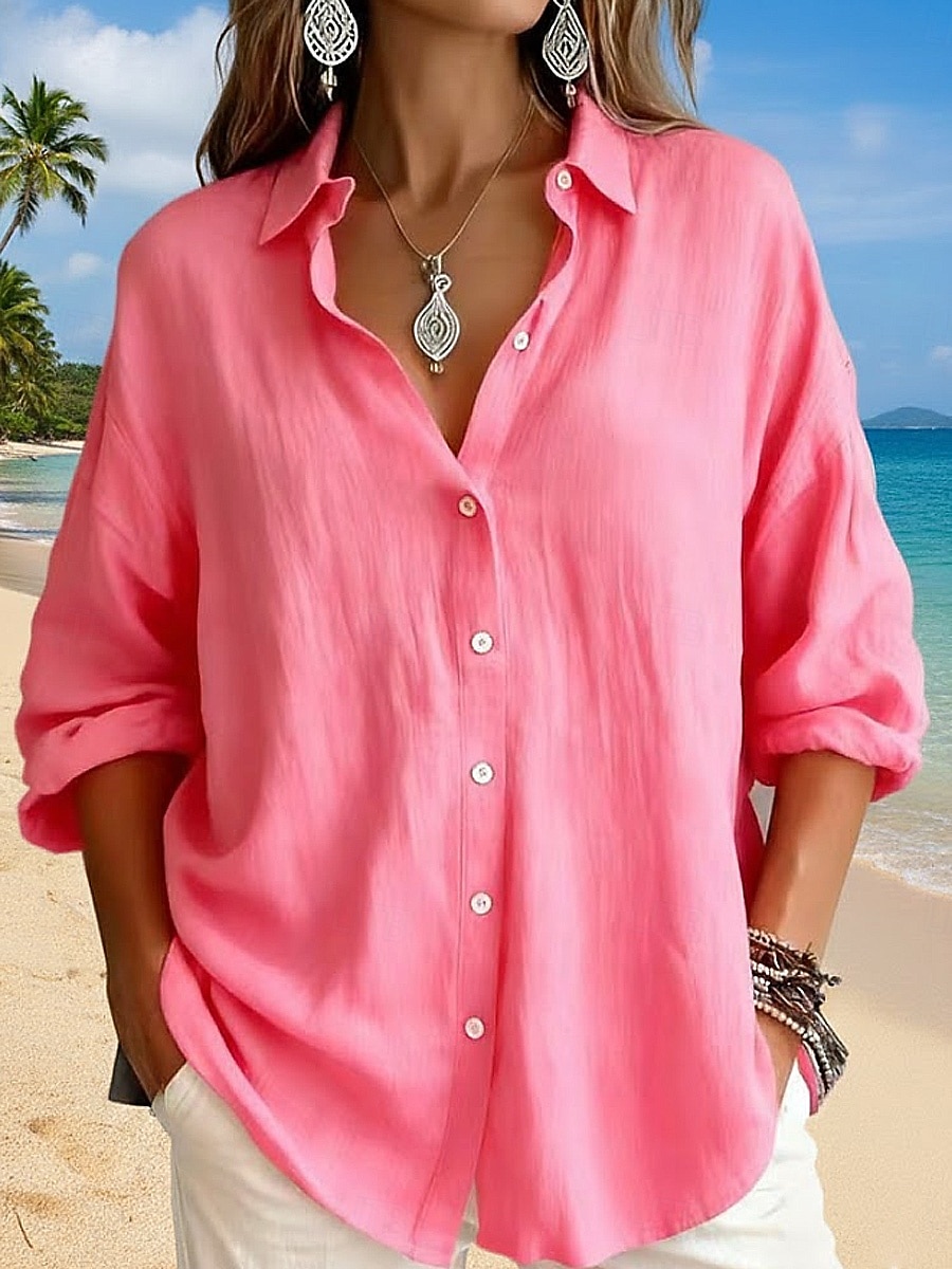 Жен. Рубашка Бохо Рубашка Богемия Винтаж Повседневные Длинный рукав Длинные топы Повседневные Праздники На выход Синий Белый Желтый Розовый Небесно-голубой Лето Весна 2026 - $21.99 –P7