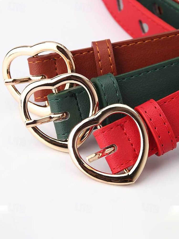Cinto feminino ajustável com fivela em formato de coração, em couro sintético, disponível em diversas cores, perfeito para presentes de Dia dos Namorados e para uso diário. de 2026 por $11.99 –P5