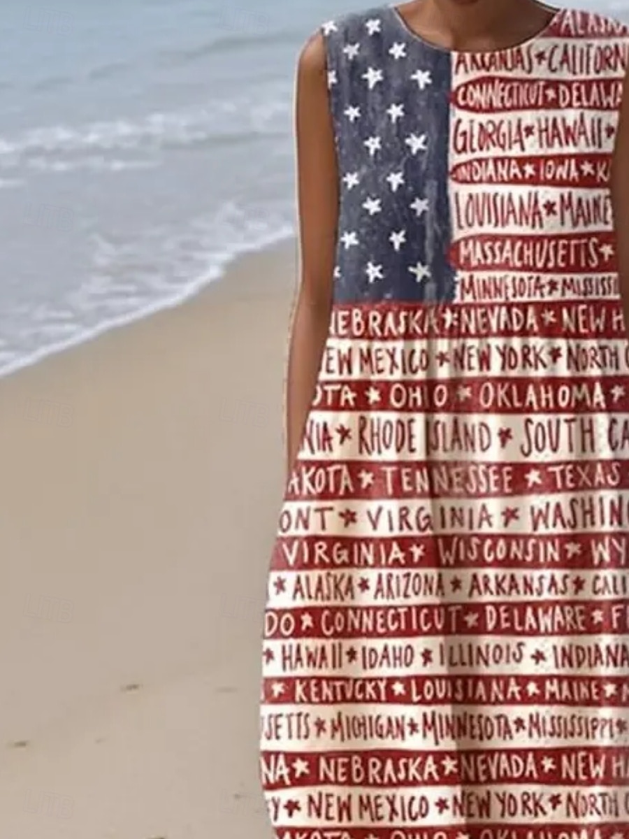 Dia da Independência Mulheres Vestido midi Vestido de turno Vestidos Para o Verão Vestido casual Moda Moderno Diário Ao ar livre Férias Normal Bandeira Sem Manga Gola Redonda Vermelho Verão Primavera de 2026 por $37.99 –P3