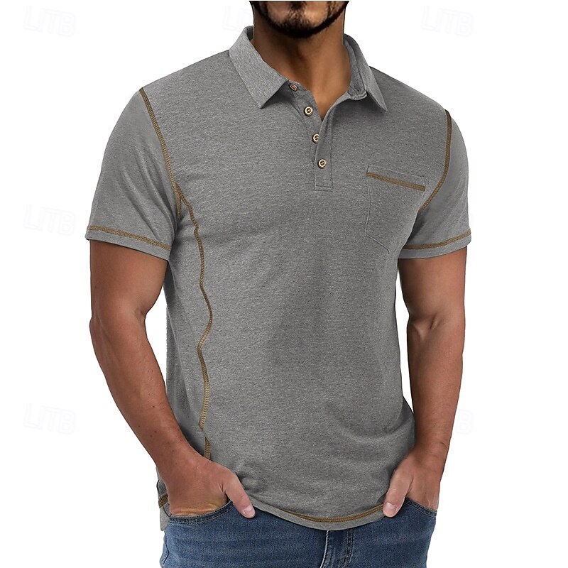 Bărbați Polo Cămașă de golf Casual Afaceri Clasic Manșon scurt Modă Culoare solidă Buzunar Nasturi Vară Primăvară Toate Sezoanele Fit regulat Negru Alb Roșu Vin Bleumarin Kaki Gri Deschis Polo 2026 - $20.99 –P17