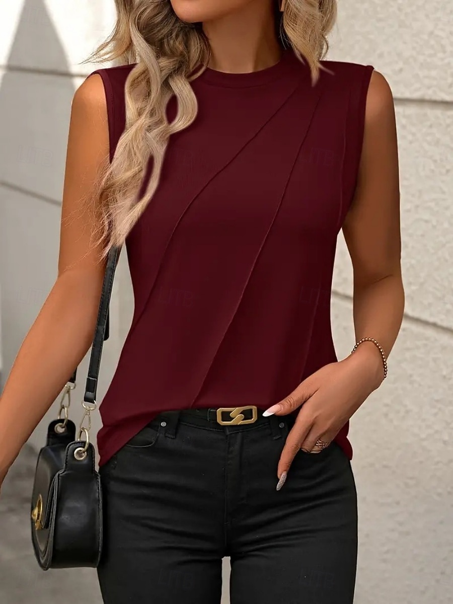 Women's Tank Top Solid Color Fashion Stylish Classic Sleeveless Crew Neck Regular Tops Daily Going out Weekend Black White Pink Wine Green Summer Spring 2026 - $21.99 –P5