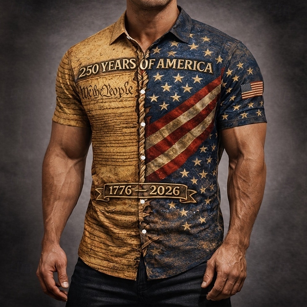 Men's 4th of July U.S. 250th Anniversary US Flag We The People Shirt Button Up Shirt Short Sleeve Patriotic Outdoor Holiday Summer Spring Turndown 3D Print Collared Shirts Wine Brown 2026 - $25.99 –P1