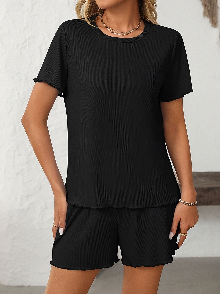 Mulheres Conjuntos de shorts Bolero Top Manga Curta Decote Redondo Tecido Franzido Patchwork Elegante Moda Roupa de rua Casual Diário Ao ar livre Preto Branco Rosa Verão Normal de 2026 por $34.99 –P5