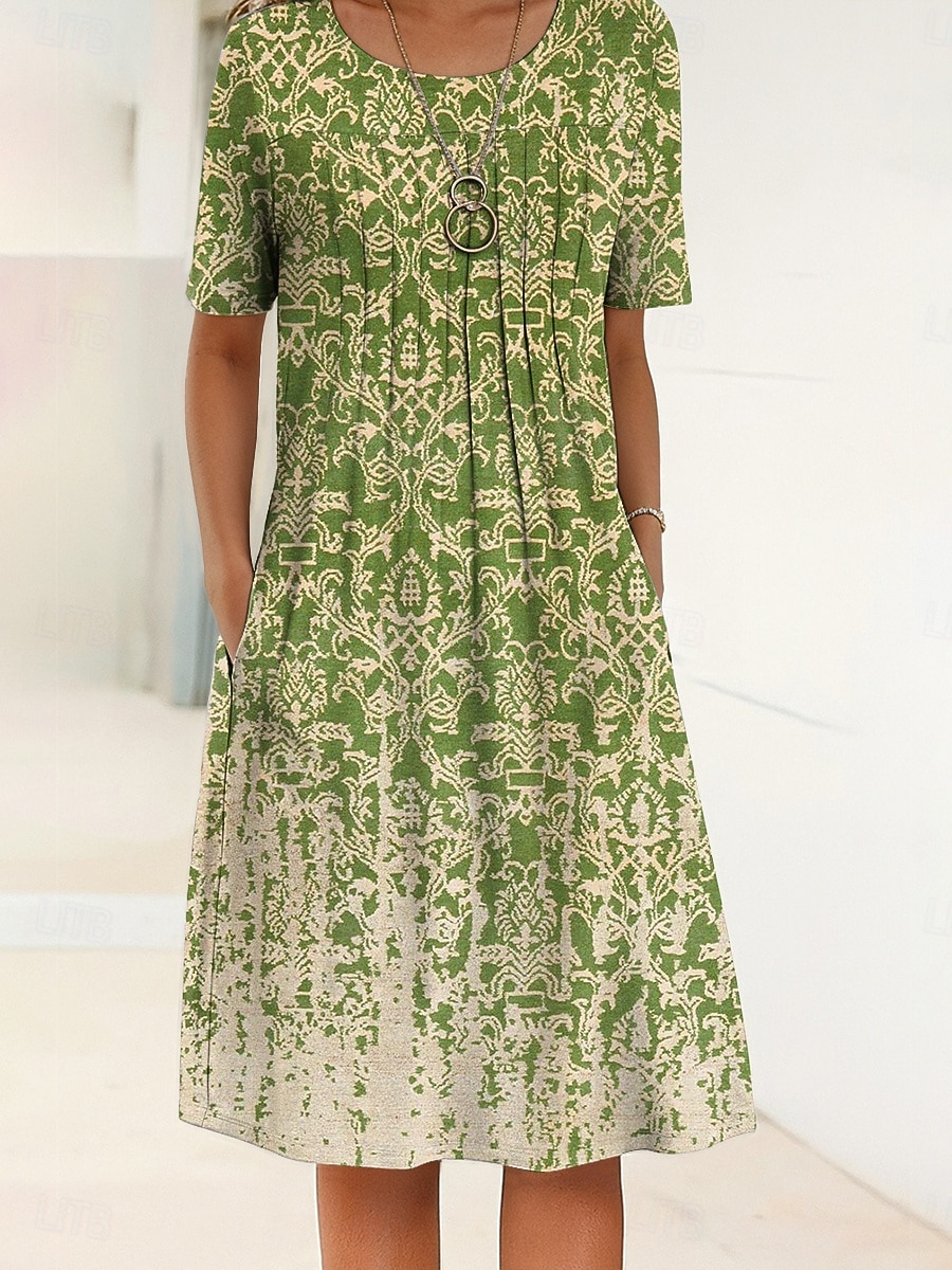 Damen Midikleid Shiftkleid Urlaub Lässig Täglich Normale Passform Grafik Geometrisch Kurzarm Rundhalsausschnitt Blau Purpur Grün Sommer Frühling 2026 - $34.99 –P1