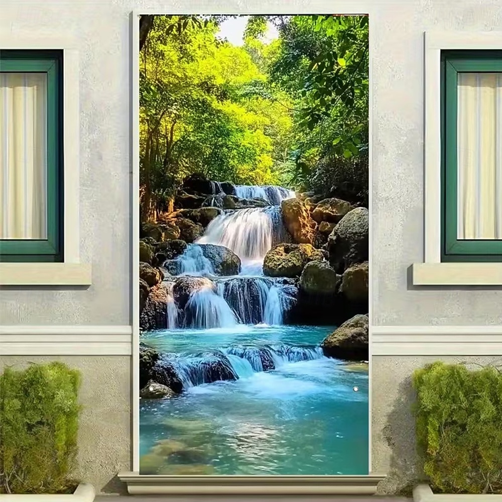 Tenda da ingresso con vista realistica della natura, da appendere alla parete per l'ingresso del portico, con banner per porta da giardino giapponese in 3D, scena con cascata e laghetto koi. del 2026 a $17.99 –P18