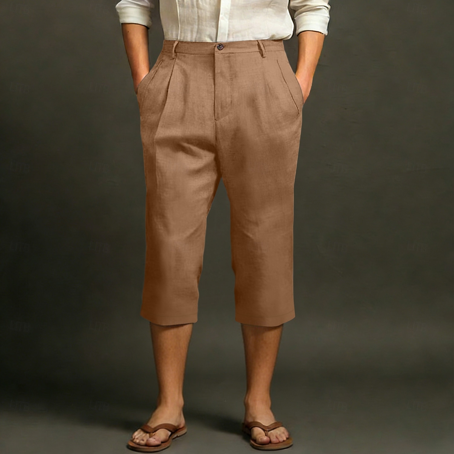 Męskie Lniane spodnie Spodnie capri Letnie spodnie Kieszeń Elastyczny pas Równina Komfort Oddychający Długość do łydki Codzienny Na zewnątrz Plaża Moda Styl klasyczny Niebieski Ciemny khaki Średnio 2026 - $22.99 –P4