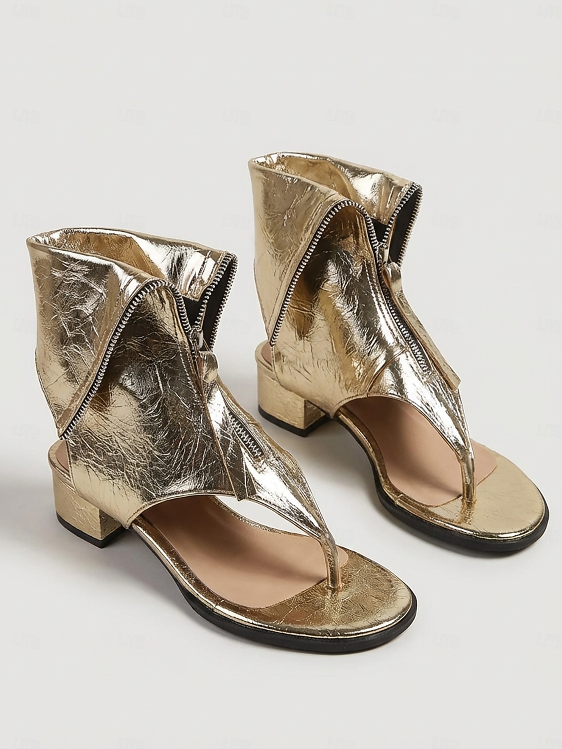 Damskie czarne sandały gladiatorki ze sztucznej skóry zapinane na zamek błyskawiczny z przodu - awangardowe niskie botki na klockowym obcasie, wygodne letnie buty w stylu punk na festiwale muzyczne na 2026 - $34.99 –P2